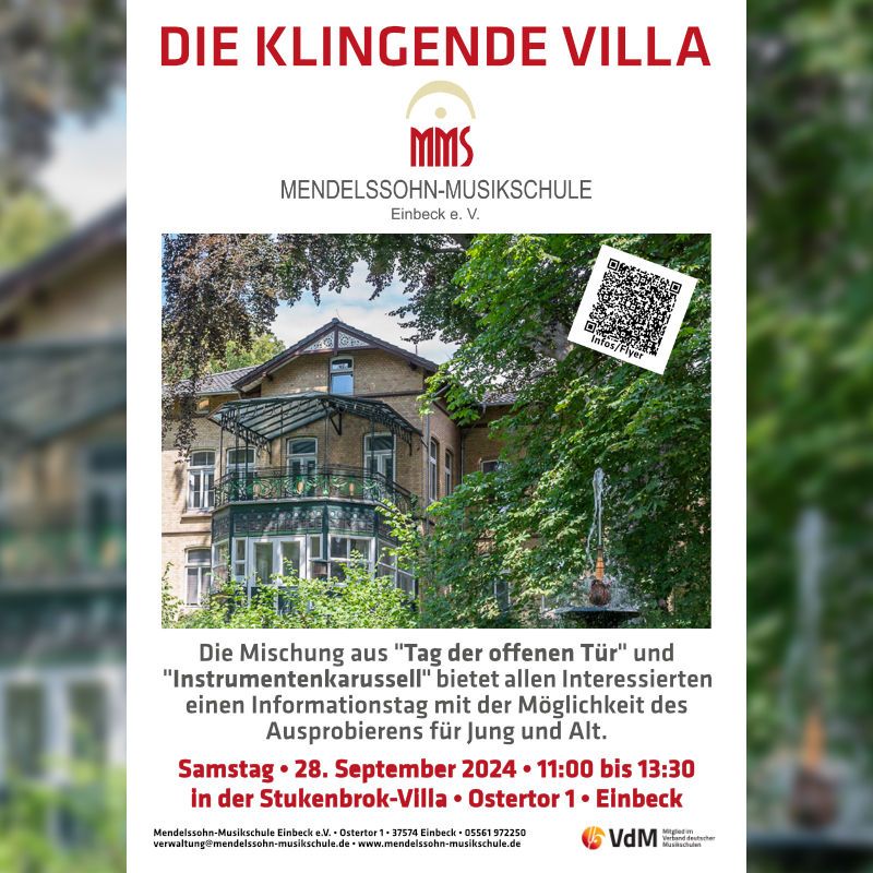 MENDELSSOHN-MUSIKSCHULE: DIE KLINGENDE VILLA, 28. SEPTEMBER 2024, 11-13:30 UHR