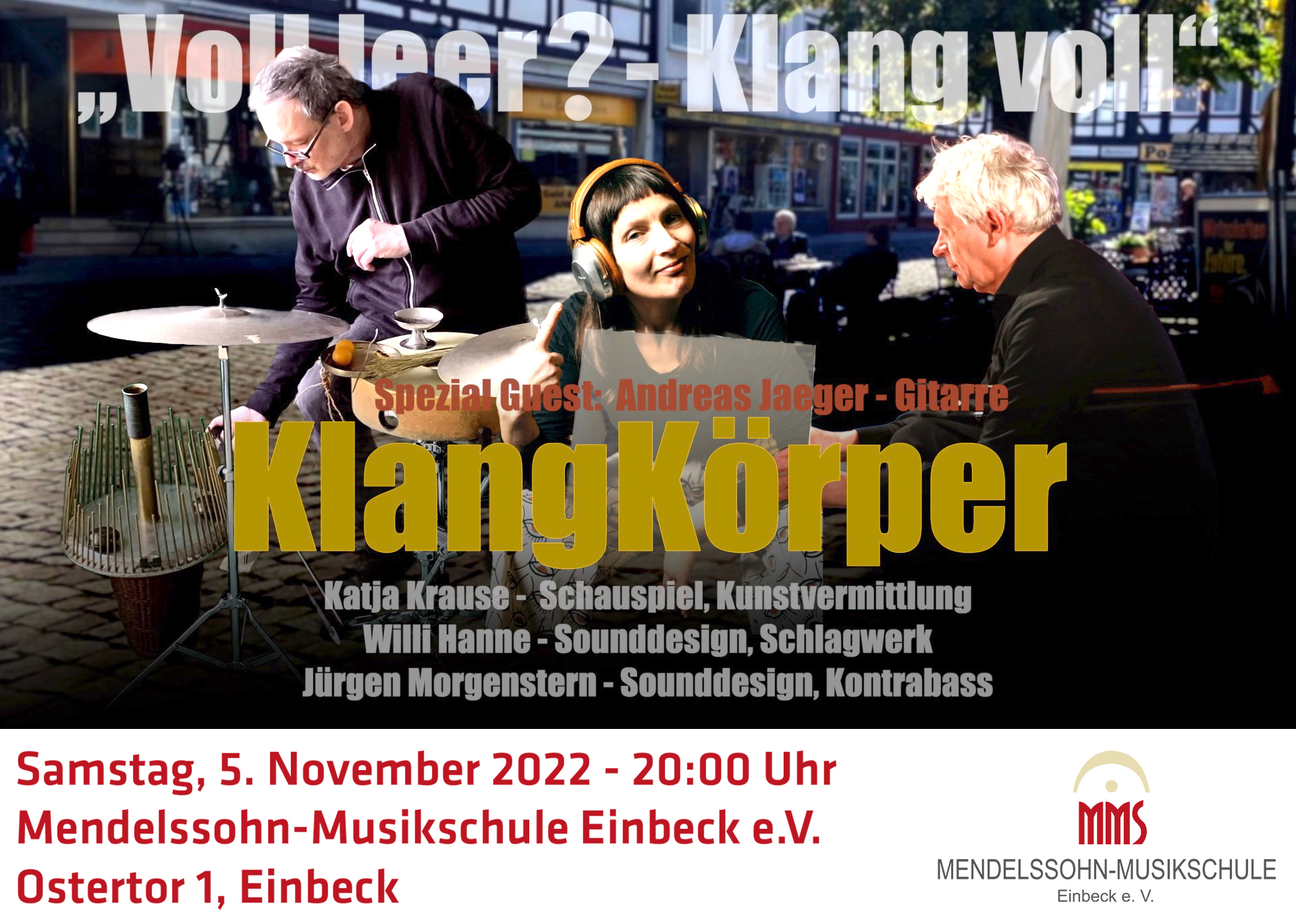 Samstag, 5. November 2022, 20:00 Uhr Projekt UnErhört: Konzert mit dem Ensemble KlangKörper: „Voll leer? Klang voll"